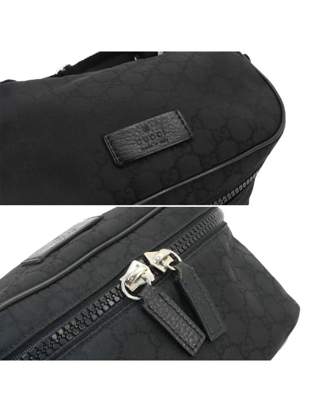 Gucci GG Nylon Crossbody Waist Bag Leather Black Silver